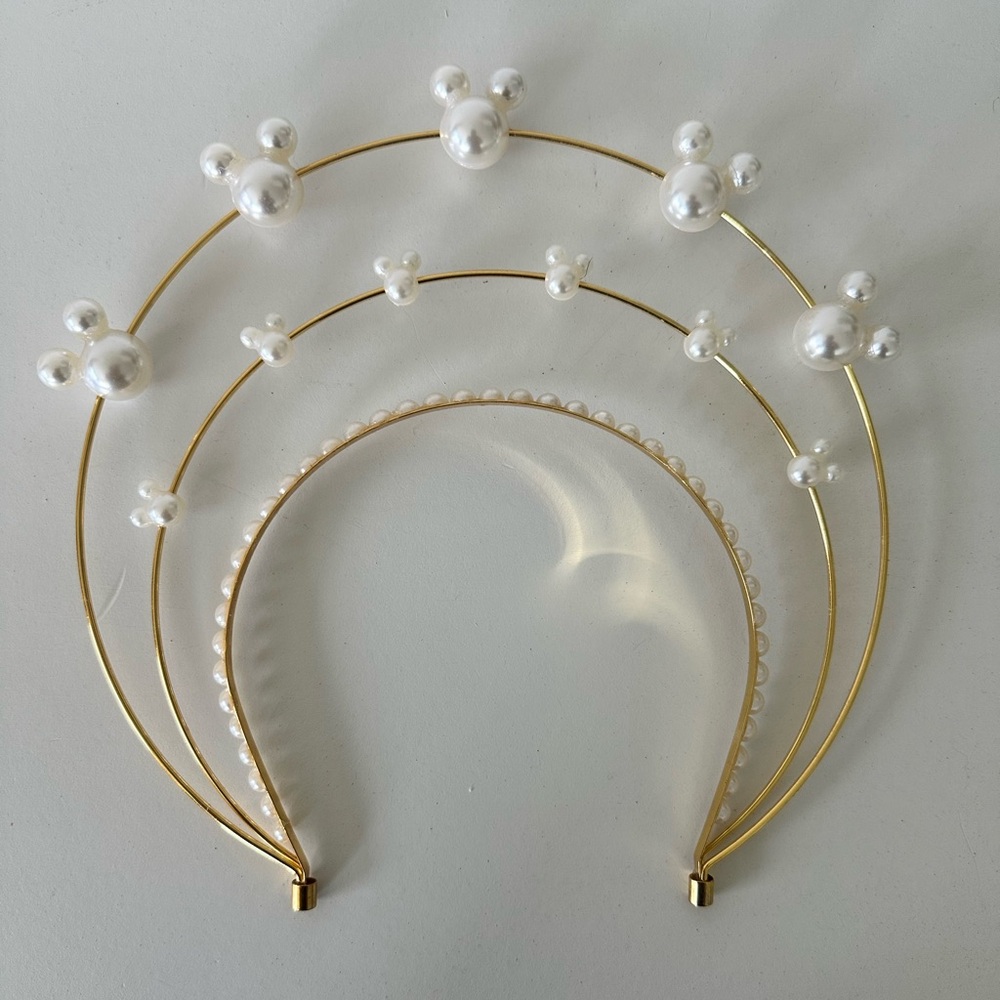 Custom Made Pearl and Gold Mickey Mouse Three-Tier Halo Headband